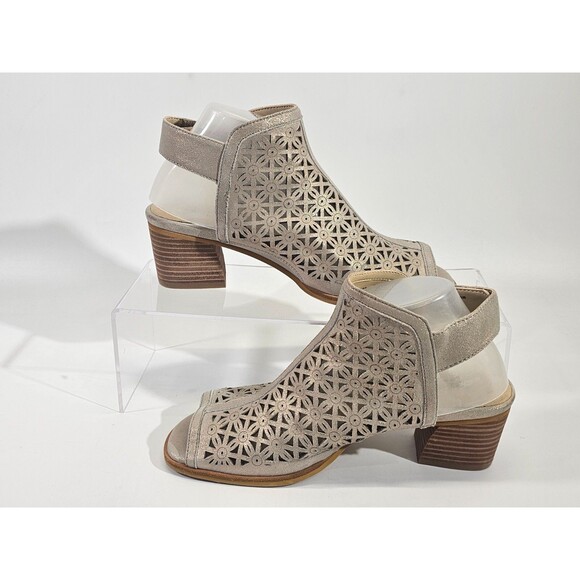 EARTH Women's 8.5 Murano Mist Sandal Laser Cut Leather Open Toe Heels Shoes - Picture 3 of 10